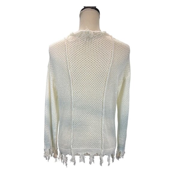 POL‎ Womens Small Oversized Distressed Sweater White Light Blue Ombre Tie Neck - Picture 3 of 8